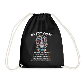 5 rules of a funny gnome - Drawstring Bag - black - Front