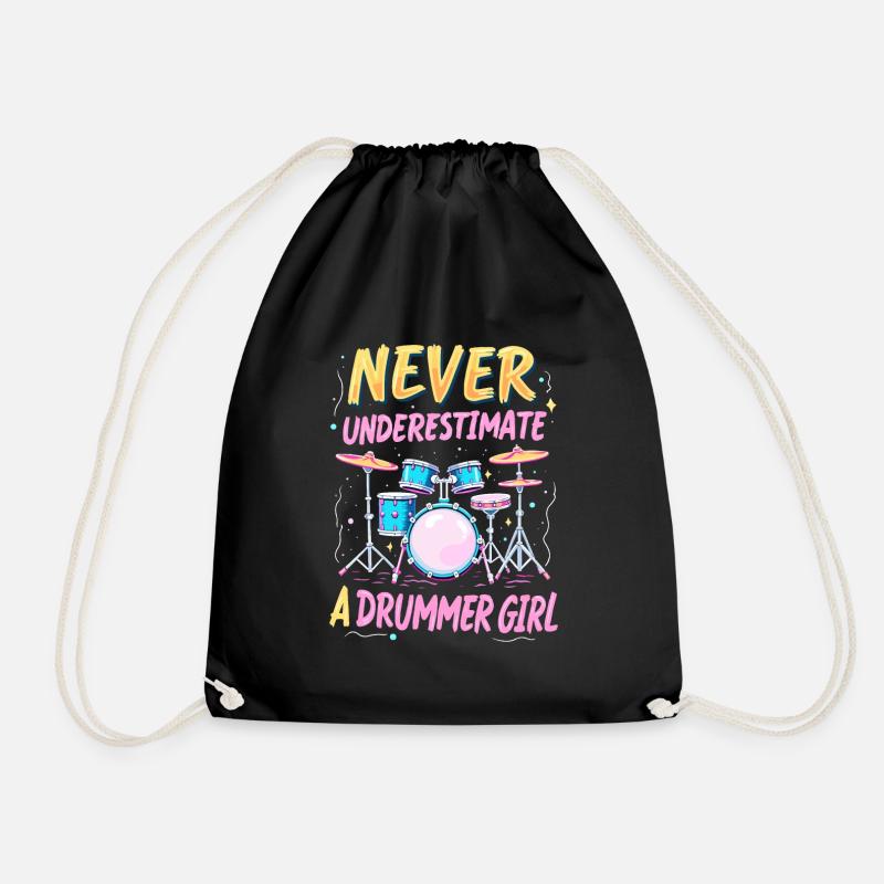 Never Underestimate a Drummer Girl - Drawstring Bag - black