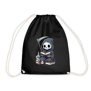 Grim Reaper Bookworm with Scythe - Drawstring Bag - black - Front