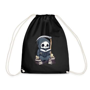 Grim Reaper Bookworm with Scythe - Drawstring Bag - black - Front