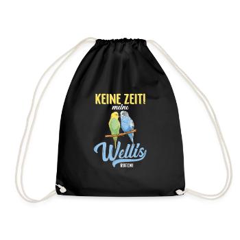 Wellensittich Sittiche Welli Figur Sittichhalter - Turnbeutel - Schwarz - Vorne