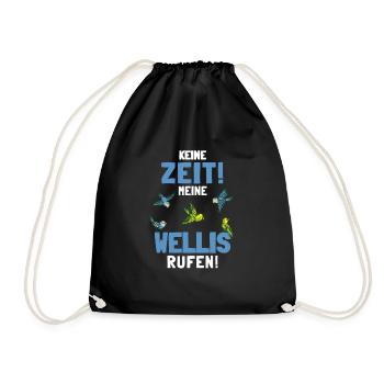 Wellensittich Sittiche Welli Figur Sittichhalter - Turnbeutel - Schwarz - Vorne