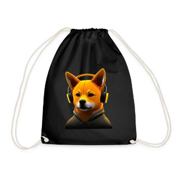 Running Shiba Inu with Headphones, Sporty Hu - Drawstring Bag - black - Front