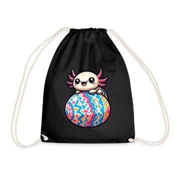 Easter Axolotl on Giant Egg - Drawstring Bag - black - Front