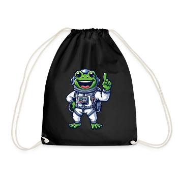 frog astronaut cool grinning space universe - Drawstring Bag - black - Front