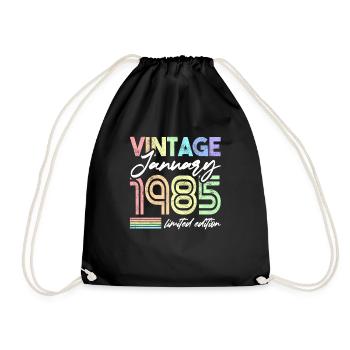 37th Birthday Retro Vintage Unicorn January 1985 - Drawstring Bag - black - Front