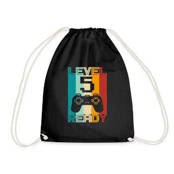 5th Birthday and 5th Anniversary Gaming Design - Drawstring Bag - black - Front