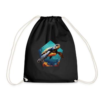 Turtle 3D Optics Sea Turtle in the Sea - Drawstring Bag - black - Front