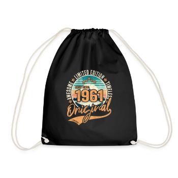 Born in 1961 63rd Birthday Original 1961 - Drawstring Bag - black - Front