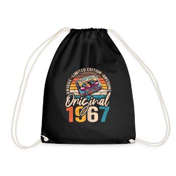 Vintage 1967 57th Birthday Cassette Tape 1967 - Drawstring Bag - black - Front