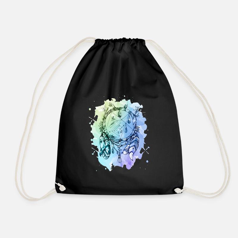 Watercolor dreamcatcher - Drawstring Bag - black
