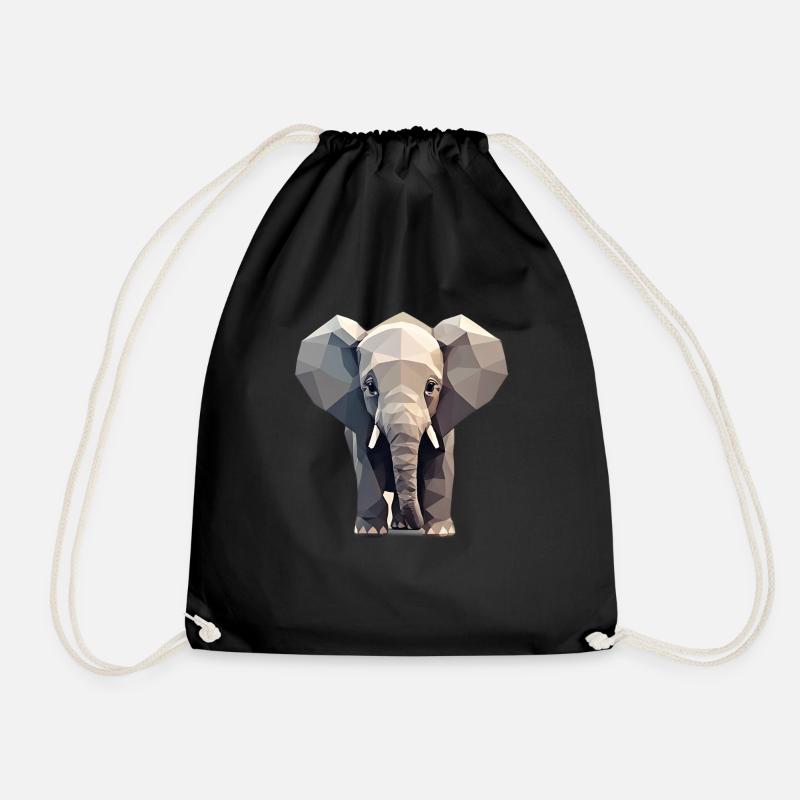 Elefant - Polygon Stil - Turnbeutel - Schwarz