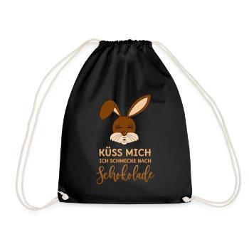 Küss mich Ich schmecke nach Schokolade Hase Spruch - Turnbeutel - Schwarz - Vorne
