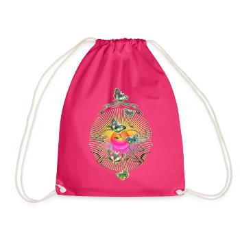 Butterflies Flourishes Tendrils Sun Pattern - Drawstring Bag - fuchsia - Front