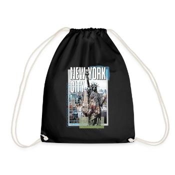 New York City USA America City Skyline Collage - Drawstring Bag - black - Front