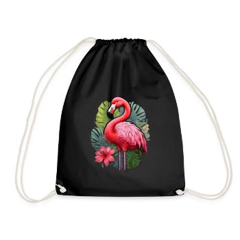 Flamingo mit tropischen Blättern - Turnbeutel - Schwarz - Vorne