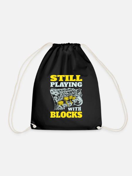 Still playing with blocks, Mechanics Engine Block - Drawstring Bag - black