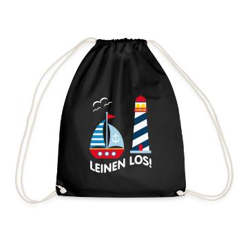 Leinen Los - Leuchtturm, Segelboot und Möwen - Turnbeutel - Schwarz - Vorne