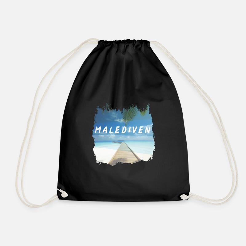 Malediven Insel Urlaub Meer Palmen Reise Geschenk - Turnbeutel - Schwarz