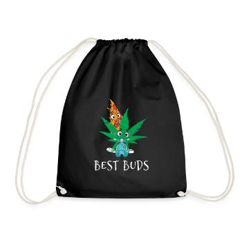 Best Buds Weed Gras Pizza Best friends smoking pot - Drawstring Bag - black - Front