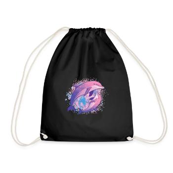 Dolphins Tie Dye Bunte Rosa Delphinfamilie - Turnbeutel - Schwarz - Vorne