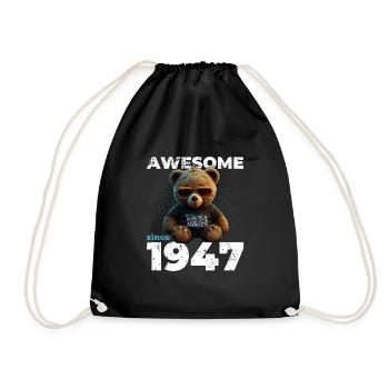 77th Birthday Original 1947 Vintage 1947 Bear Cute - Drawstring Bag - black - Front