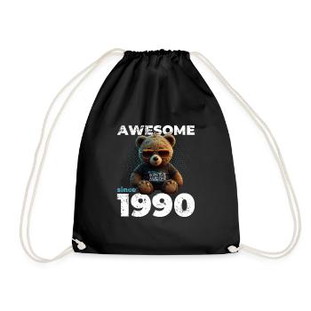 35th Birthday Original 1990's Vintage 1990's Bear Cute - Drawstring Bag - black - Front