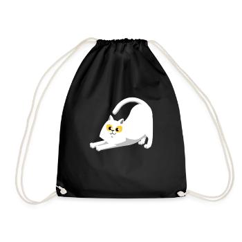 White cat stretching - Drawstring Bag - black - Front