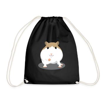 Cute Brown and White Hamster Cartoon - Drawstring Bag - black - Front