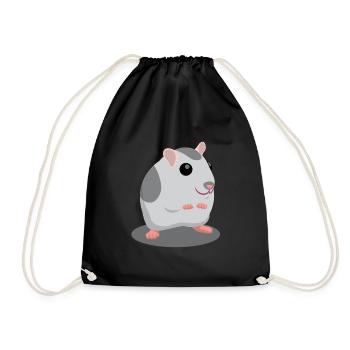 Cute gray hamster cartoon - Drawstring Bag - black - Front