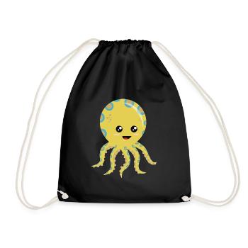 Playful Yellow-blue Floating Octopus - Drawstring Bag - black - Front