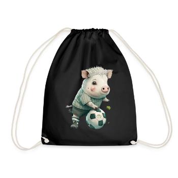 Niedliche Tierfußballspieler, Schweinchen - Turnbeutel - Schwarz - Vorne
