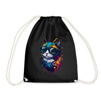 Cute cat - Drawstring Bag - black - Front