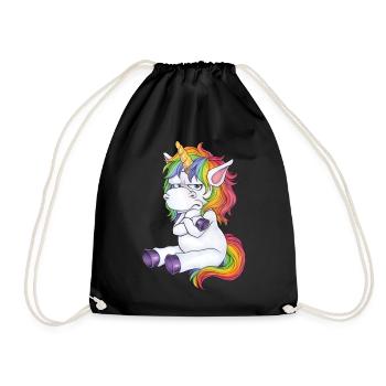 Böses Muffel Einhorn mit bösem Blick Geschenk Witz - Turnbeutel - Schwarz - Vorne
