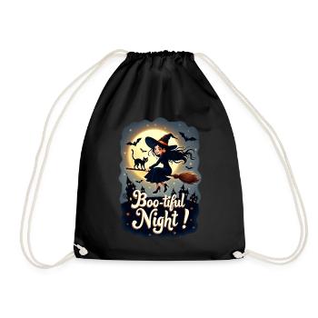 Halloween - Boo-tiful Night - Witch on Broom - Drawstring Bag - black - Front