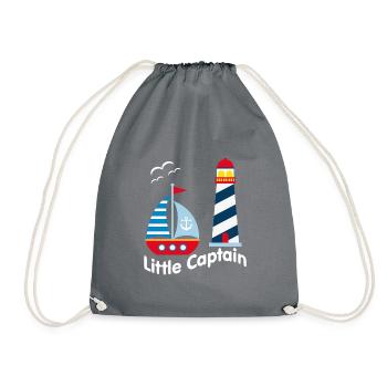 Small captain with sailboat, seagulls and illumination - Drawstring Bag - grey - Front