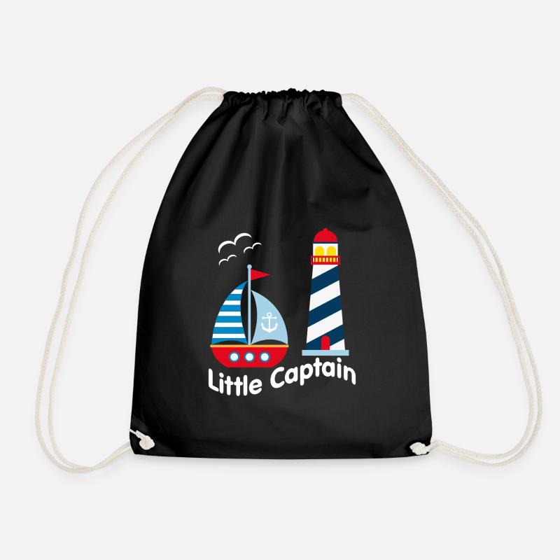 Small captain with sailboat, seagulls and illumination - Drawstring Bag - black