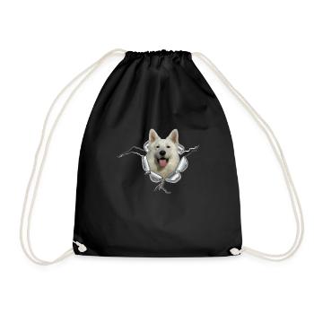 Schäferhund Weiss im *Metall-Loch* - Turnbeutel - Schwarz - Vorne
