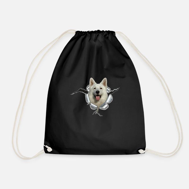Schäferhund Weiss im *Metall-Loch* - Turnbeutel - Schwarz