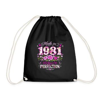 45 Years Woman Gift - 1981 Birthday Floral - Drawstring Bag - black - Front