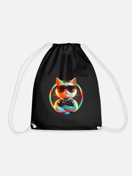 Katze Brille Turntable DJ Disco Club Kopfhörer - Turnbeutel - Schwarz