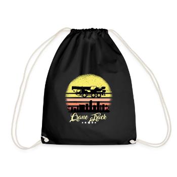 Crane Vehicle Vintage Construction Vehicles Retro Sunset - Drawstring Bag - black - Front