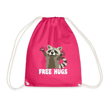 Free Hug's Raccoon Saying - Drawstring Bag - fuchsia - Front