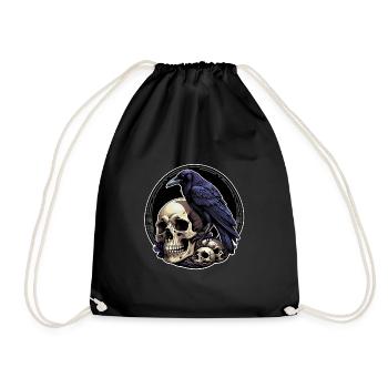 Big Raven Sitting on Sculls - Drawstring Bag - black - Front