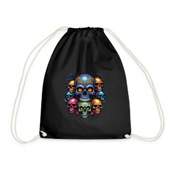 Decorative Large Skull with Small Skulls - Drawstring Bag - black - Front