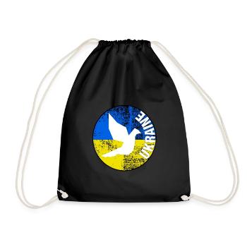Free Ukraine Pigeon Round Logo - Drawstring Bag - black - Front