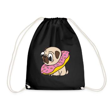 Funny Cool Cute Dog Pug - Drawstring Bag - black - Front