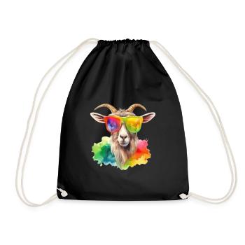 Colorful cool goat with sunglasses - Drawstring Bag - black - Front