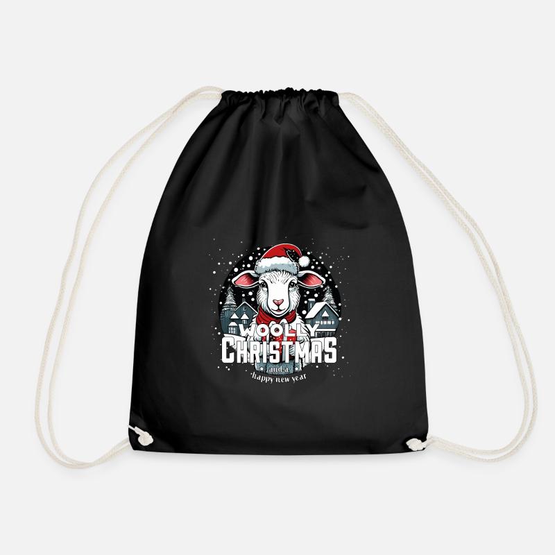 Christmas Sheep - Woolly Christmas - Drawstring Bag - black