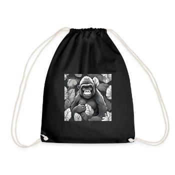 Gorilla between leaves - Drawstring Bag - black - Front
